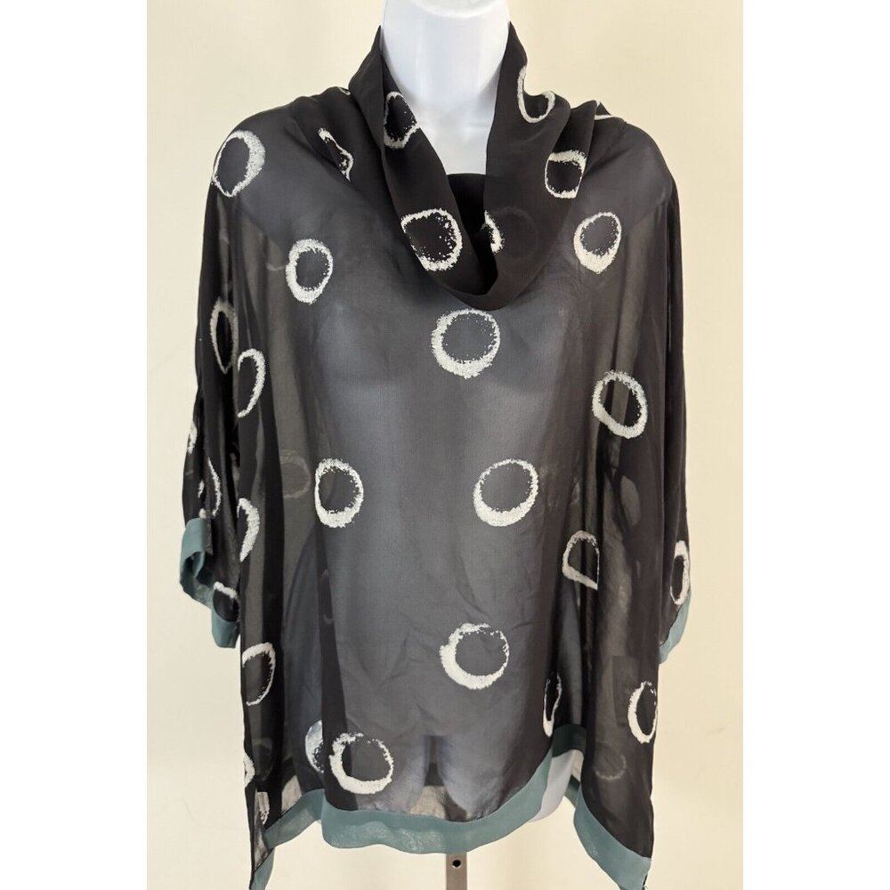 SHEKINA Forms In Silk Hand Painted Silk Tunic 3/4 Sleeve Tube Neck Top Sz S
